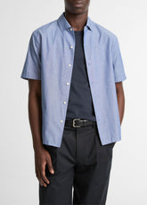 Cotton Short-Sleeve Button-Front Shirt in Short Sleeve - INDIGO