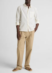 Striped Cotton-Blend Poplin Button-Front Shirt in Long Sleeve - WHITE/PALE YELLOW