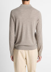 Featherweight Merino Wool-Cashmere Polo Sweater in Long Sleeve - HEATHER SMOKE