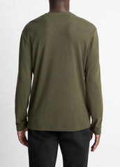 Micro-Waffle Pima Cotton Double-Collar Long-Sleeve T-Shirt in Long Sleeve - DRIVER GREEN/BLACK