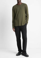 Micro-Waffle Pima Cotton Double-Collar Long-Sleeve T-Shirt in Long Sleeve - DRIVER GREEN/BLACK