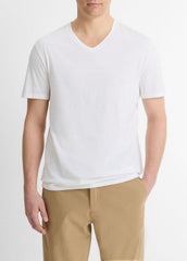 Pima Cotton V-Neck T-Shirt in Short Sleeve - OPTIC WHITE