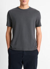Pima Cotton Piqué Crew Neck T-Shirt in Short Sleeve - SOFT BLACK