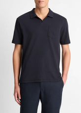 Cotton-Blend Johnny-Collar Polo Shirt in Short Sleeve - COASTAL BLUE