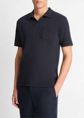 Cotton-Blend Johnny-Collar Polo Shirt in Short Sleeve - COASTAL BLUE