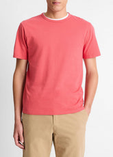 Garment Dye Cotton T-Shirt in Short Sleeve - WASHED CORAL RED