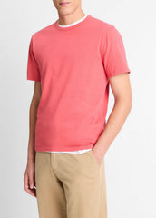 Garment Dye Cotton T-Shirt in Short Sleeve - WASHED CORAL RED