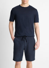 Linen Crew Neck T-Shirt in Short Sleeve - COASTAL BLUE