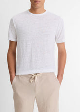 Linen Crew Neck T-Shirt in Short Sleeve - OPTIC WHITE