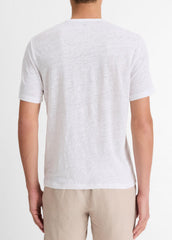 Linen Crew Neck T-Shirt in Short Sleeve - OPTIC WHITE