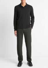 Milano Pima Cotton-Blend Johnny-Collar Shirt in Long Sleeve - BLACK