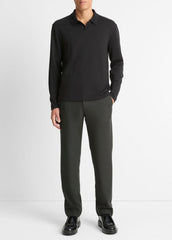 Milano Pima Cotton-Blend Johnny-Collar Shirt in Long Sleeve - BLACK