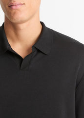 Milano Pima Cotton-Blend Johnny-Collar Shirt in Long Sleeve - BLACK