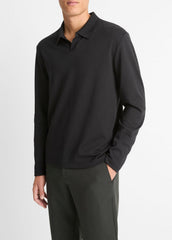 Milano Pima Cotton-Blend Johnny-Collar Shirt in Long Sleeve - BLACK