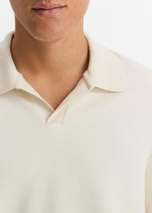 Milano Pima Cotton-Blend Johnny-Collar Shirt in Long Sleeve - BONE