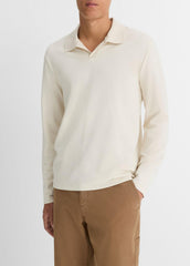 Milano Pima Cotton-Blend Johnny-Collar Shirt in Long Sleeve - BONE