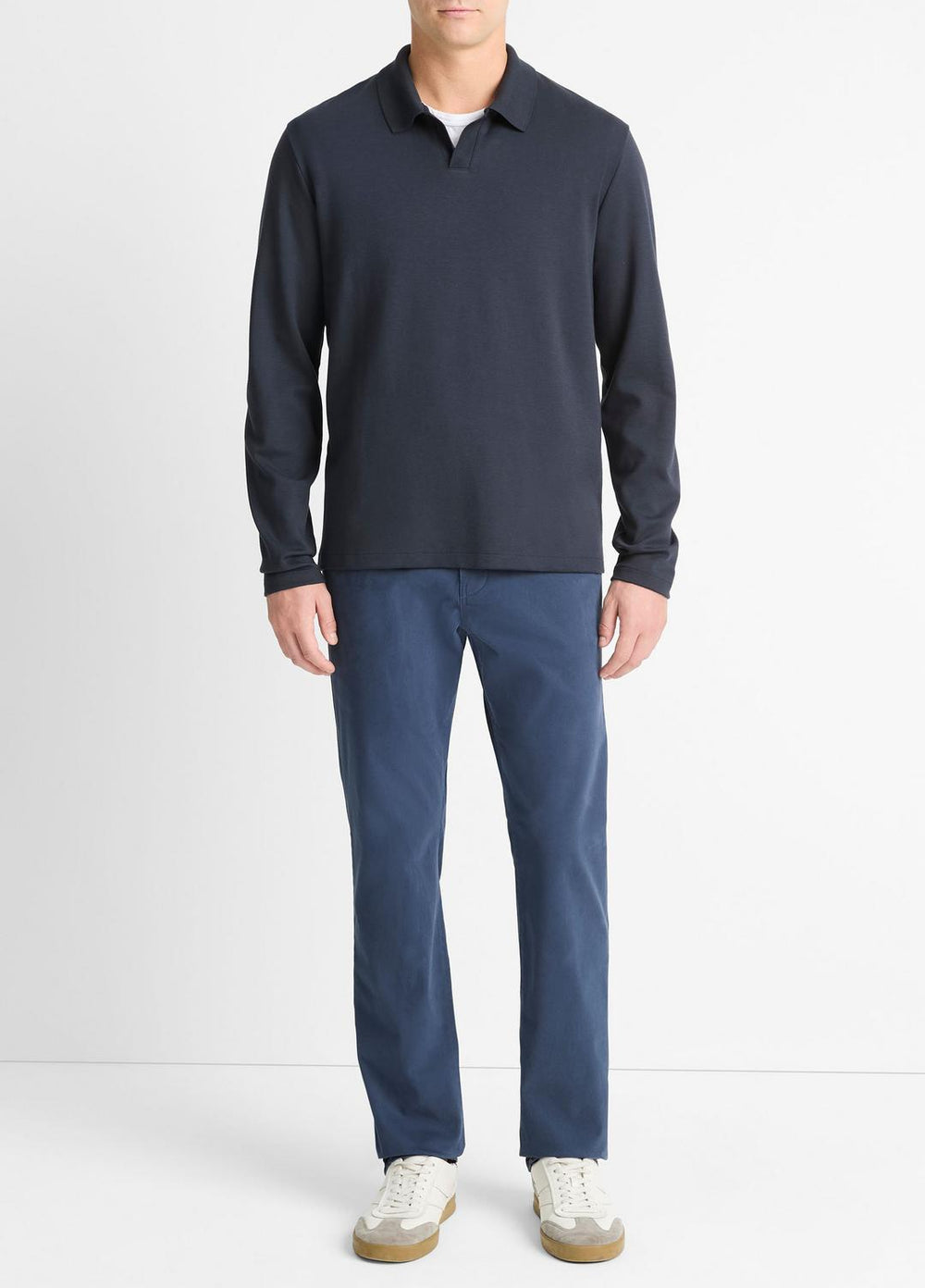 Milano Pima Cotton-Blend Johnny-Collar Shirt in Long Sleeve - COASTAL BLUE