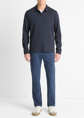 Milano Pima Cotton-Blend Johnny-Collar Shirt in Long Sleeve - COASTAL BLUE