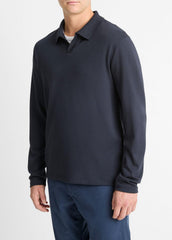 Milano Pima Cotton-Blend Johnny-Collar Shirt in Long Sleeve - COASTAL BLUE