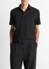 Garment Dye Cotton Polo Shirt in Short Sleeve - TRUE BLACK