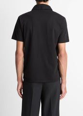 Garment Dye Cotton Polo Shirt in Short Sleeve - TRUE BLACK