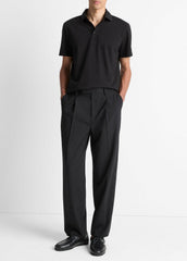 Garment Dye Cotton Polo Shirt in Short Sleeve - TRUE BLACK