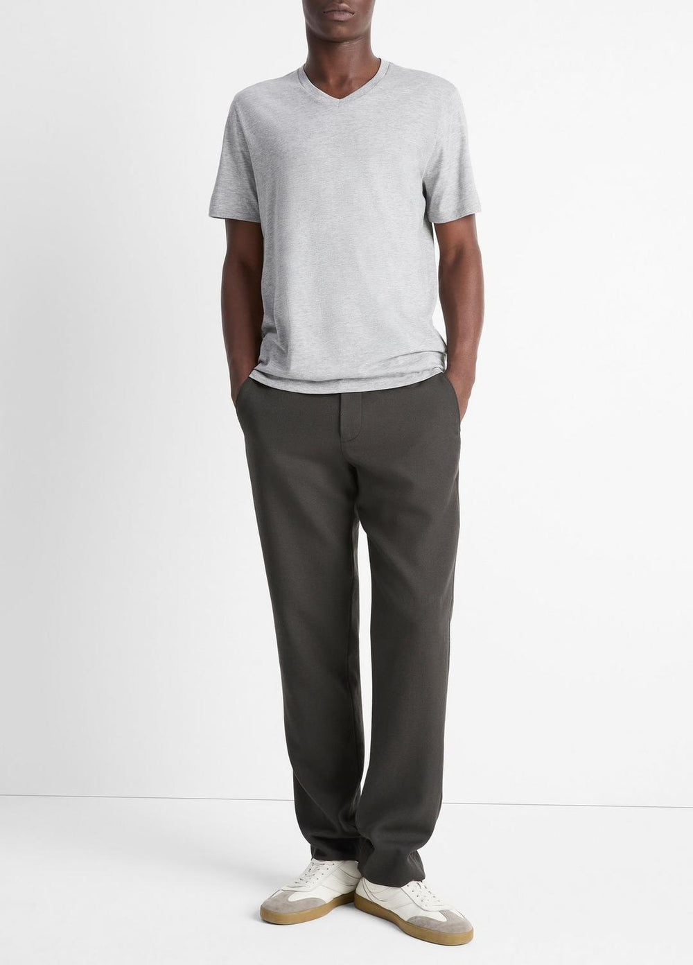 Pima Cotton V-Neck T-Shirt in Short Sleeve - HEATHER STEEL