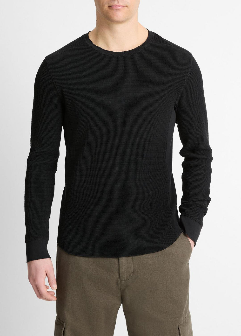 Pima Cotton-Blend Thermal Long-Sleeve Pullover in Long Sleeve - BLACK