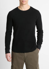 Pima Cotton-Blend Thermal Long-Sleeve Pullover in Long Sleeve - BLACK