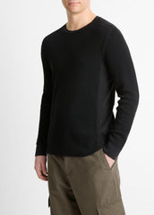 Pima Cotton-Blend Thermal Long-Sleeve Pullover in Long Sleeve - BLACK