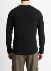 Pima Cotton-Blend Thermal Long-Sleeve Pullover in Long Sleeve - BLACK