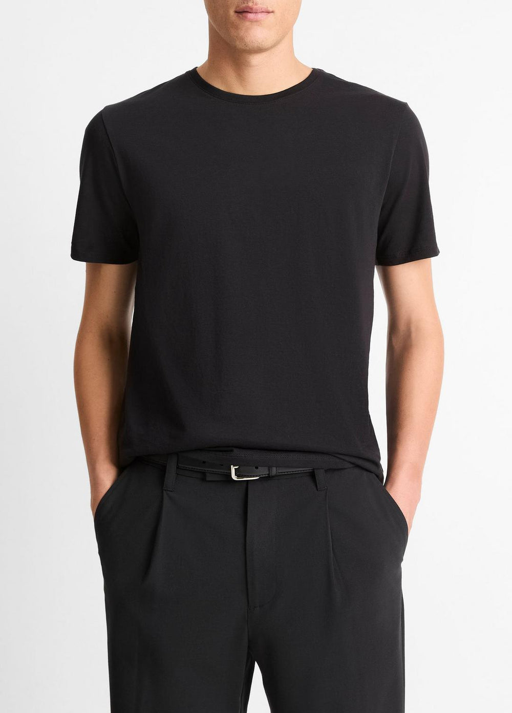 Pima Cotton Crew Neck T-Shirt in Short Sleeve - BLACK