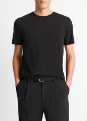 Pima Cotton Crew Neck T-Shirt in Short Sleeve - BLACK