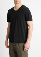 Pima Cotton V-Neck T-Shirt in Short Sleeve - BLACK