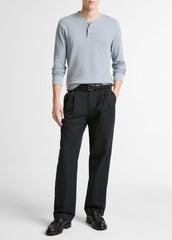 Jacquard-Rib Cotton Henley in Long Sleeve - STEEL BLUE