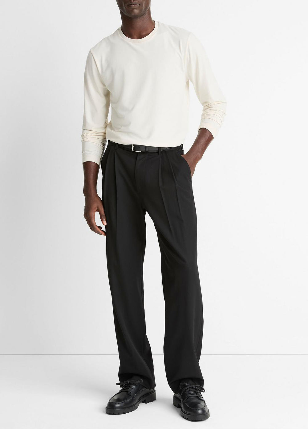 Wool Double-Pleat Suiting Trouser in Trousers - BLACK