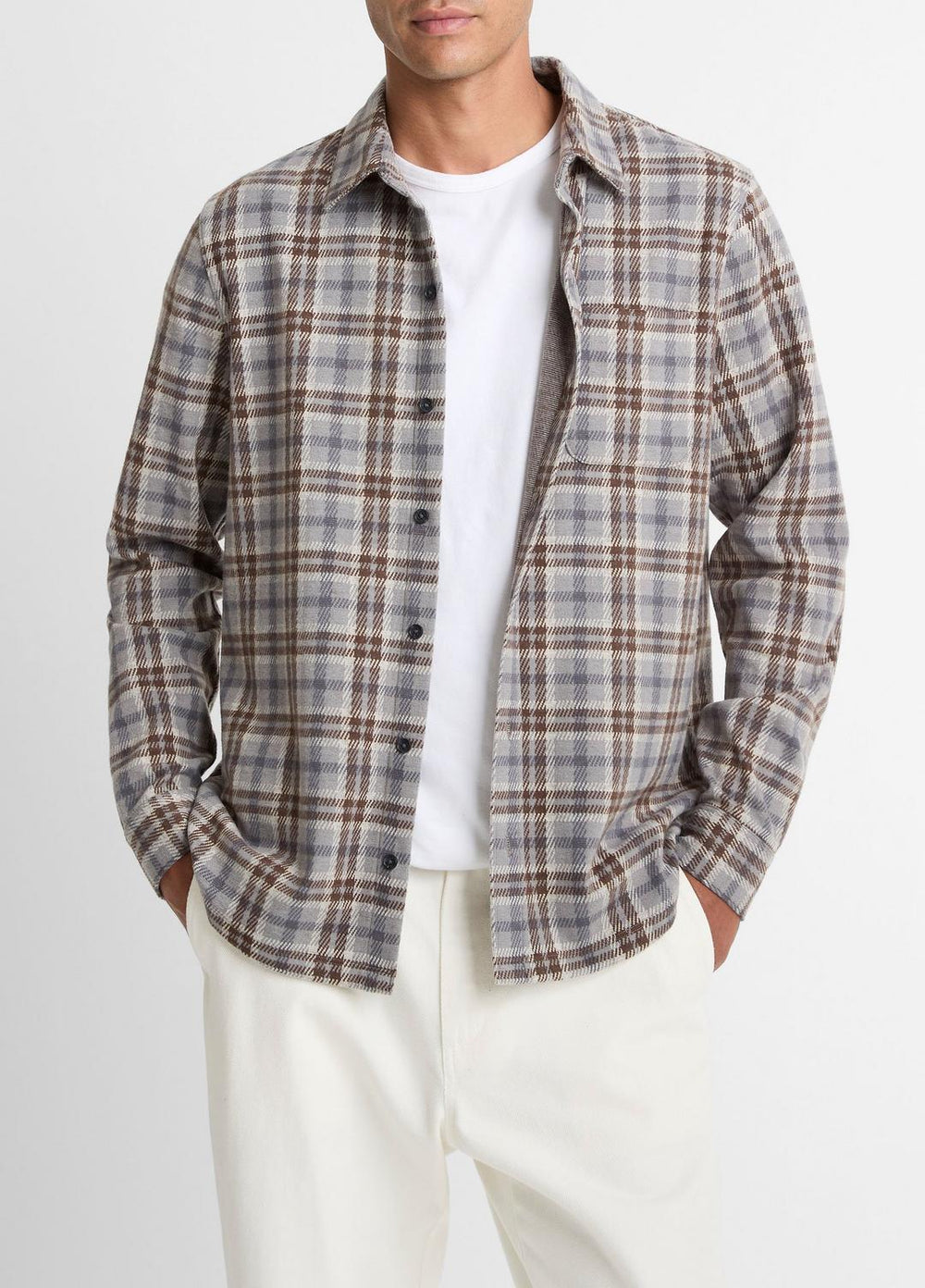 Plaid Cotton-Blend Shirt Jacket in Shirt Jackets - HEATHER FOG COMBO