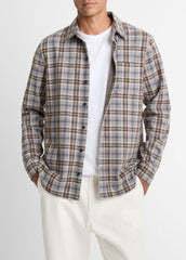 Plaid Cotton-Blend Shirt Jacket in Shirt Jackets - HEATHER FOG COMBO
