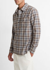 Plaid Cotton-Blend Shirt Jacket in Shirt Jackets - HEATHER FOG COMBO
