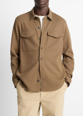 Double-Knit Cotton-Blend Piqué Shirt Jacket in Shirt Jackets - HIGHLANDS/MEDIUM HEATHER GREY