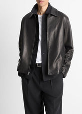 Leather Zip-Up Jacket in Leather Jackets - BLACK