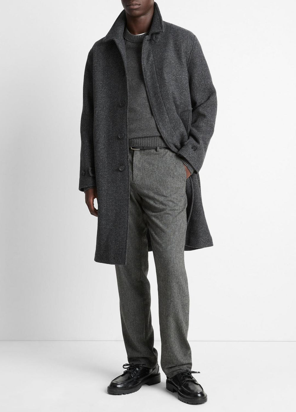 Italian Wool-Blend Balmacaan Coat in Coats - HEATHER CHARCOAL