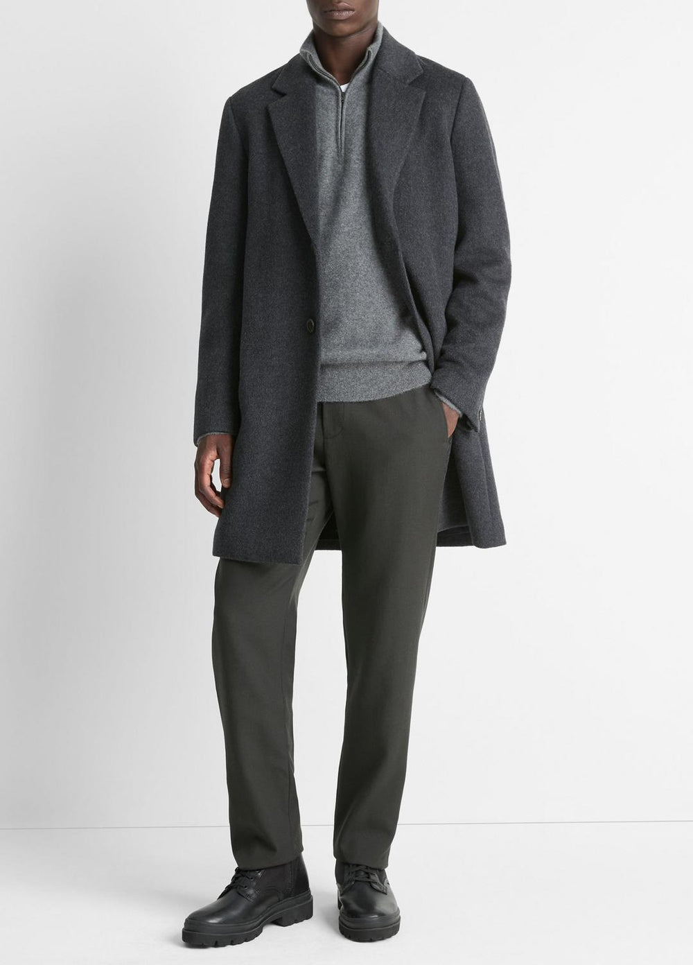 Classic Italian Wool-Blend Coat in Jackets & Outerwear - HEATHER CHARCOAL