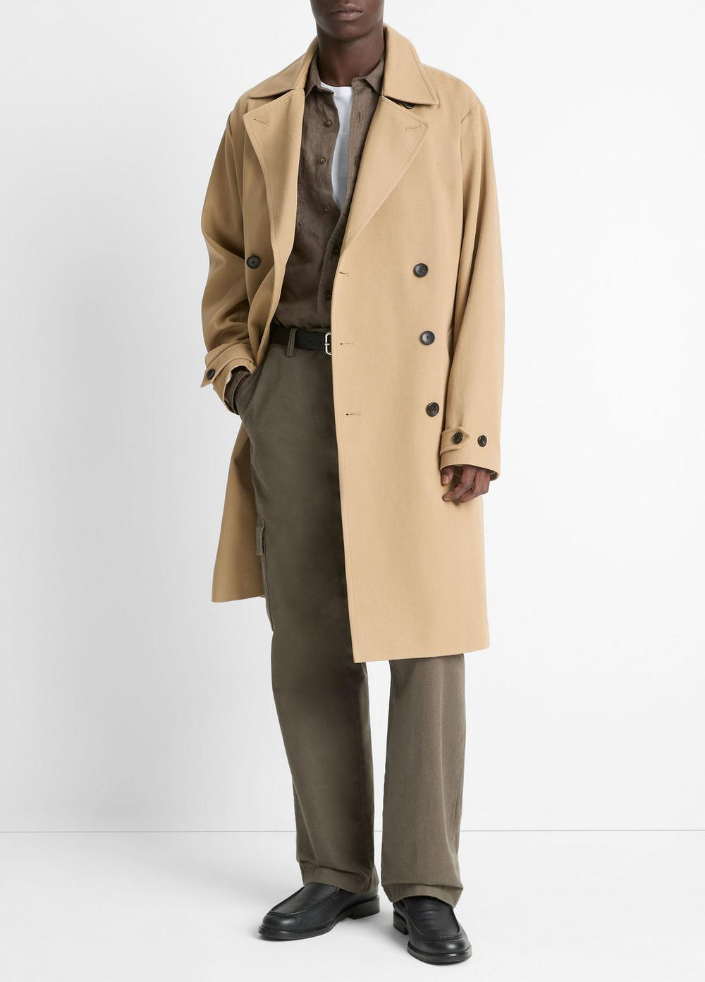 Italian Cotton Double-Breasted Trench Coat in Coats - LIGHT BEACHWOOD