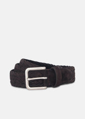 Men's 35mm Woven Suede Belt in Belts - CHOCOLATE/PALLADIUM