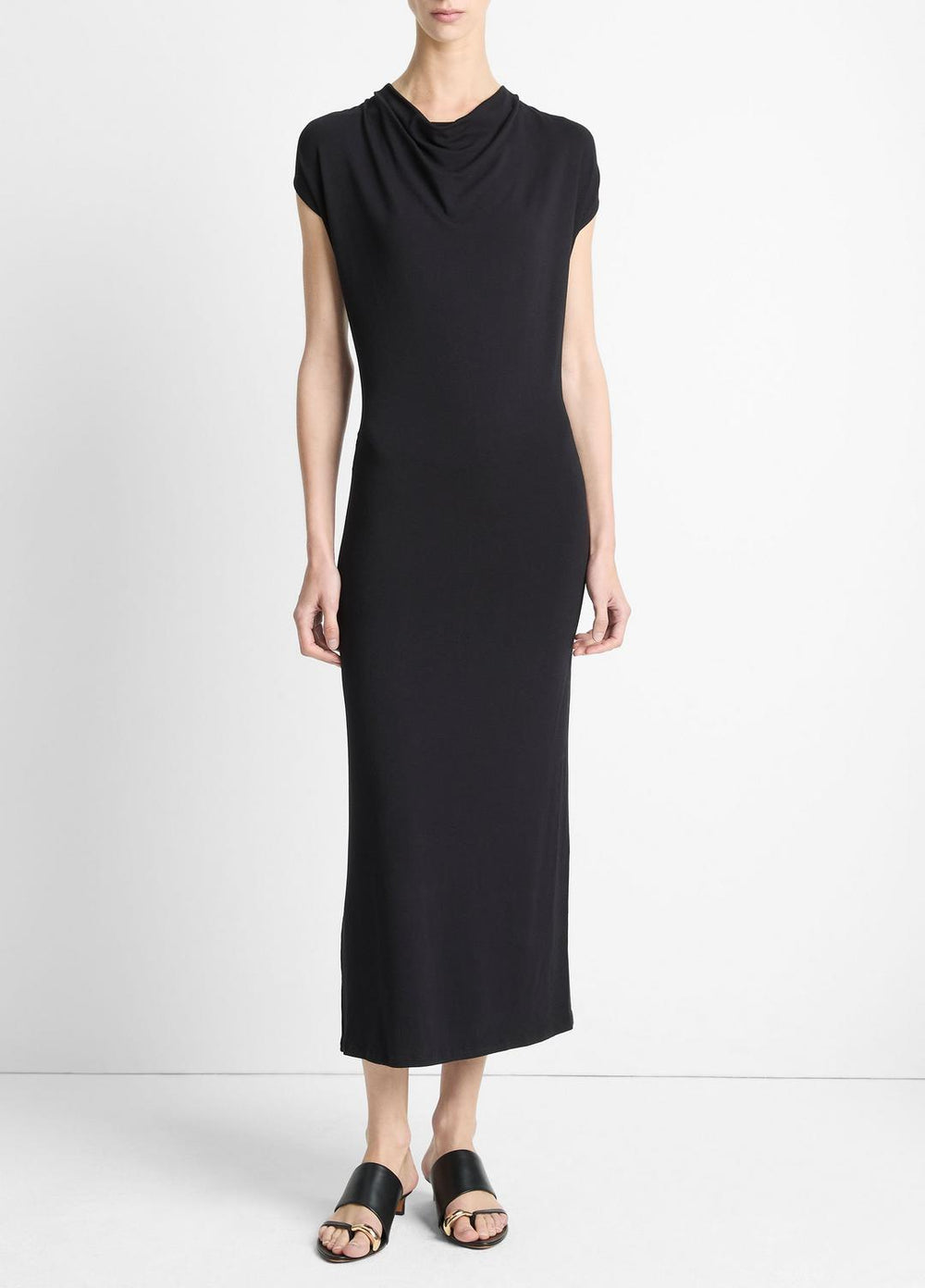 Jersey Draped Cowl-Neck Dress in Dresses & Skirts - BLACK