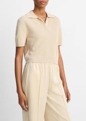 Ribbed Silk-Cotton Polo Sweater in Sweaters - PALE CANYON