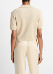 Ribbed Silk-Cotton Polo Sweater in Sweaters - PALE CANYON