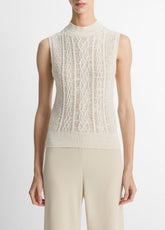 Cable Cotton-Blend Double-Layer Shell in Sweaters - OFF WHITE/GOLD CLIFF