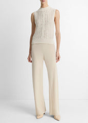 Cable Cotton-Blend Double-Layer Shell in Sweaters - OFF WHITE/GOLD CLIFF